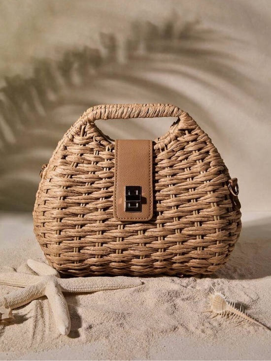 Handbags - NWT Woven Straw Tote Bag with Top Handle - Tan